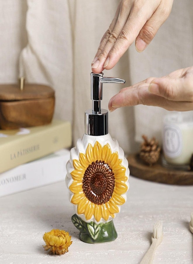123Arts Soap Dispenser Sunflower Ceramic Lotion Bottle Liquid Dispenser,Bathroom Decor,360ml,12oz - Image 3