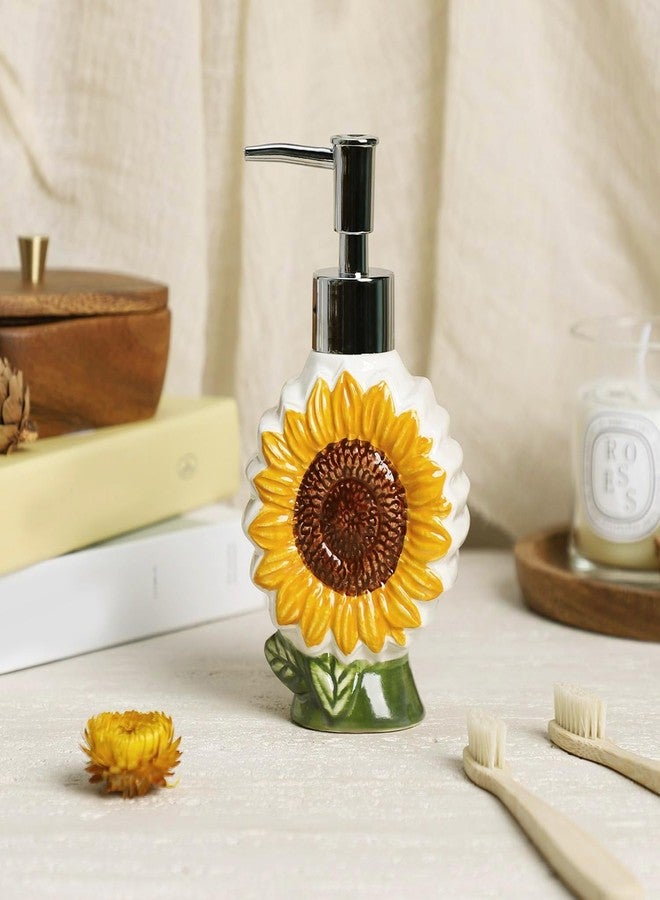 123Arts Soap Dispenser Sunflower Ceramic Lotion Bottle Liquid Dispenser,Bathroom Decor,360ml,12oz - Image 2