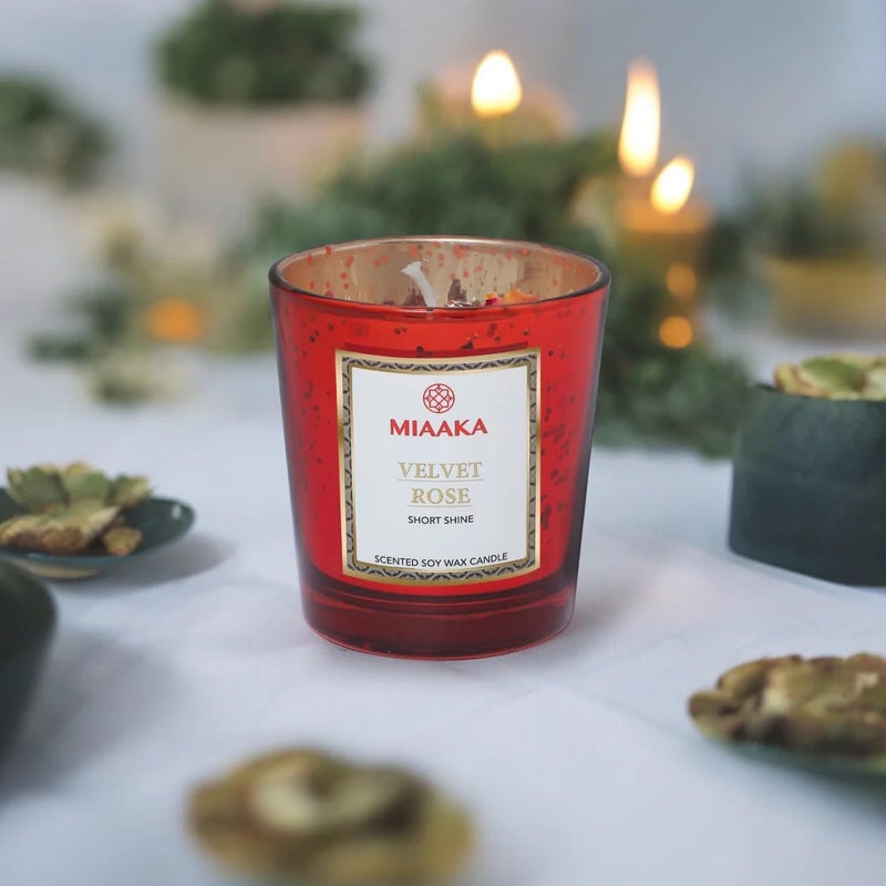 MIAAKA MIAAKA Short Shine Jar Hand Poured Scented Candle Velvet Rose Fragrance 140gm - Image 3