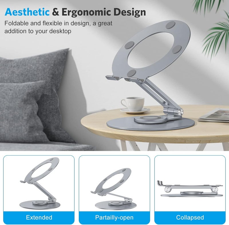 Omoton Adjustable Laptop Stand with 360 Rotating Base, Ergonomic Laptop Riser for Collaborative Work, Dual Rotary Shaft Fully Foldable for Easy Storage, Fits All Laptops up to 16 inches, CoolGrey - Image 5