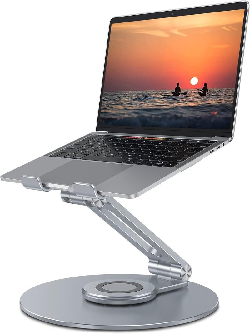 Omoton Adjustable Laptop Stand with 360 Rotating Base, Ergonomic Laptop Riser for Collaborative Work, Dual Rotary Shaft Fully Foldable for Easy Storage, Fits All Laptops up to 16 inches, CoolGrey - Image 1