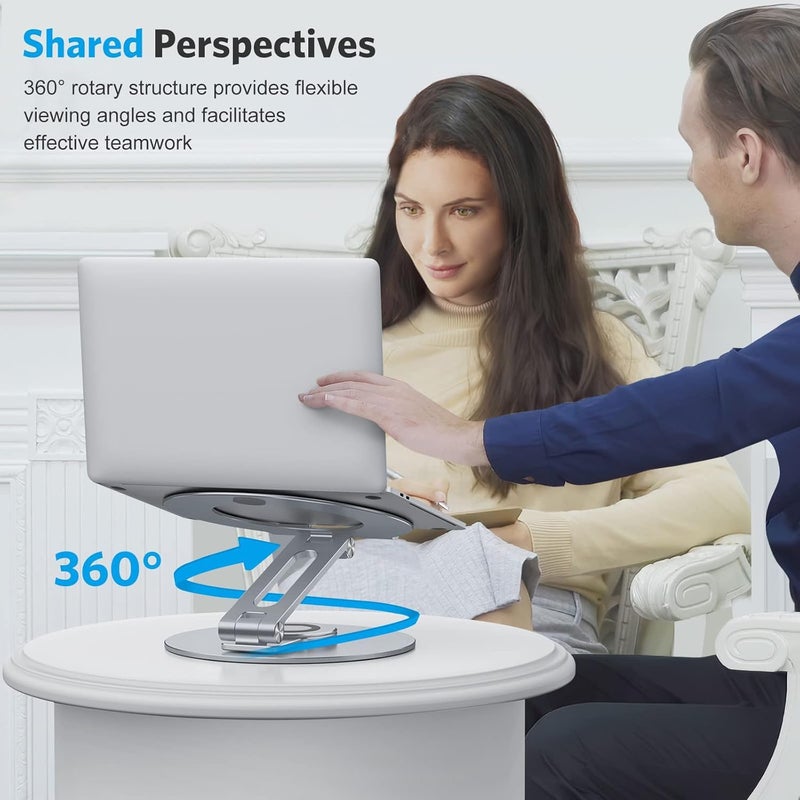 Omoton Adjustable Laptop Stand with 360 Rotating Base, Ergonomic Laptop Riser for Collaborative Work, Dual Rotary Shaft Fully Foldable for Easy Storage, Fits All Laptops up to 16 inches, CoolGrey - Image 4