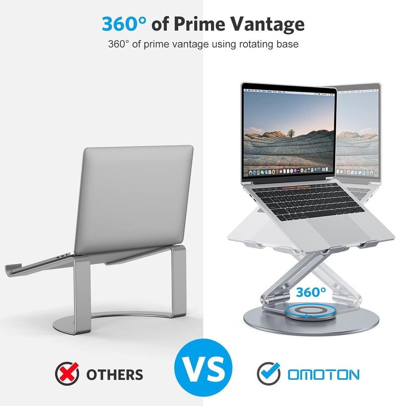 Omoton Adjustable Laptop Stand with 360 Rotating Base, Ergonomic Laptop Riser for Collaborative Work, Dual Rotary Shaft Fully Foldable for Easy Storage, Fits All Laptops up to 16 inches, CoolGrey - Image 3