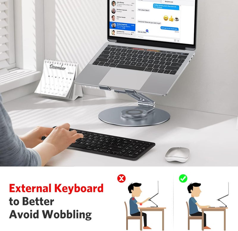 Omoton Adjustable Laptop Stand with 360 Rotating Base, Ergonomic Laptop Riser for Collaborative Work, Dual Rotary Shaft Fully Foldable for Easy Storage, Fits All Laptops up to 16 inches, CoolGrey - Image 2