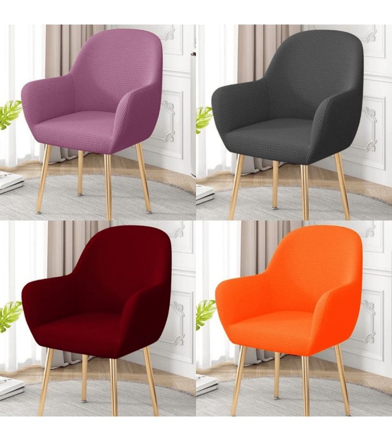 1pc Dining Chair Cover with Armrests Polyester Solid Color Elastic Closure - Image 1