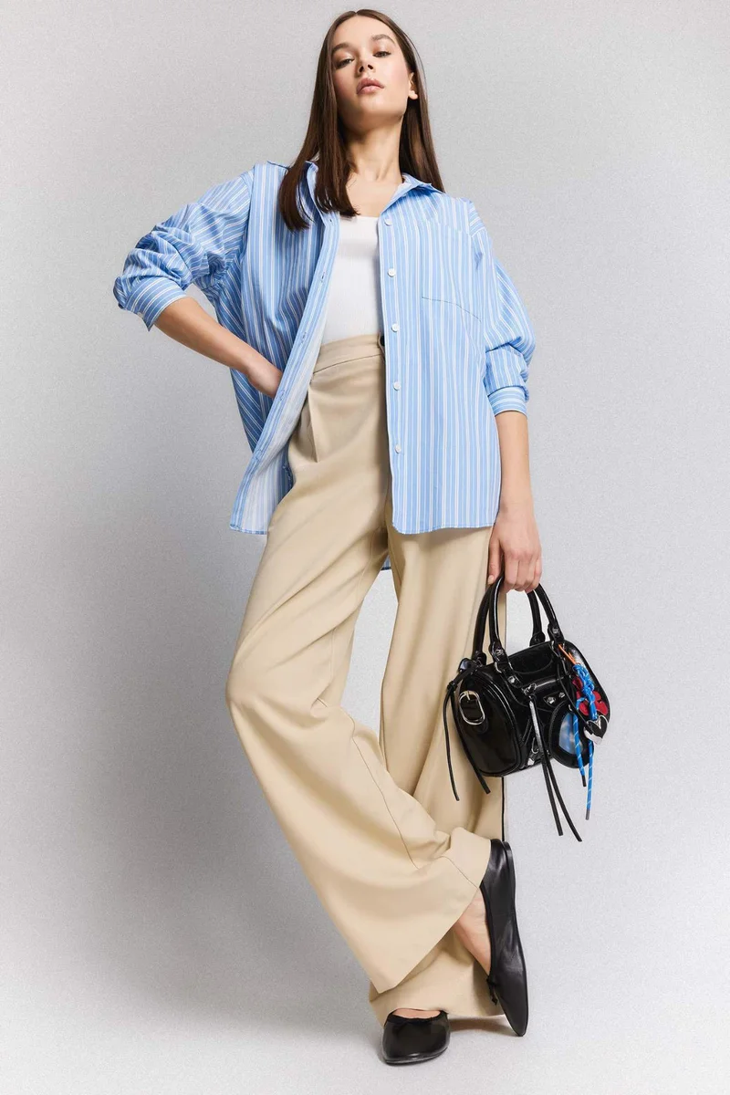 DeFacto Zippered Normal Waist Standard Length Wide Leg Trousers