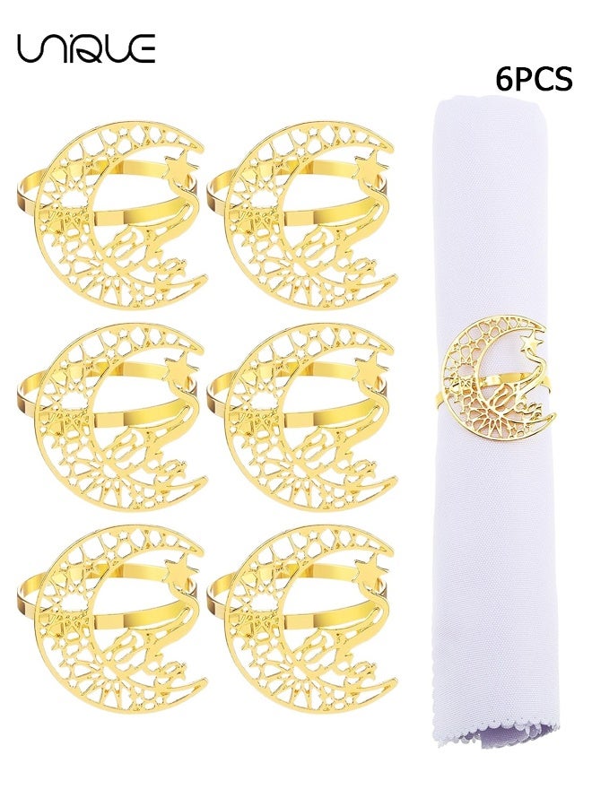 Unique Gold Napkin Rings Set of 6 - Rhinestone Moon and Star Metal Napkin Rings - Ramadan Decorations - for Weddings, Receptions, Dinner Party Buffet Table Decor (Gold) - Image 1