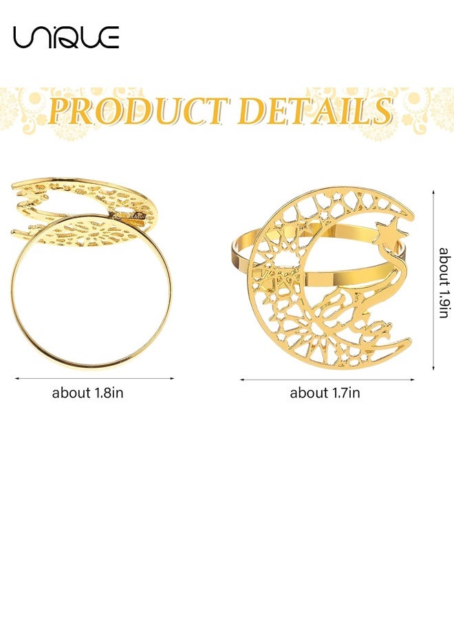 Unique Gold Napkin Rings Set of 6 - Rhinestone Moon and Star Metal Napkin Rings - Ramadan Decorations - for Weddings, Receptions, Dinner Party Buffet Table Decor (Gold) - Image 2