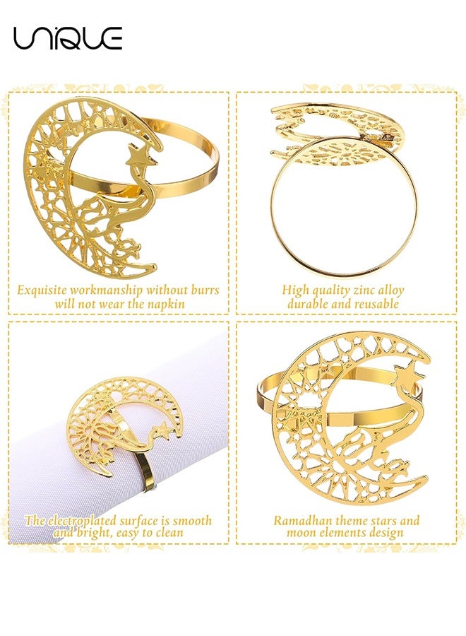 Unique Gold Napkin Rings Set of 6 - Rhinestone Moon and Star Metal Napkin Rings - Ramadan Decorations - for Weddings, Receptions, Dinner Party Buffet Table Decor (Gold) - Image 3