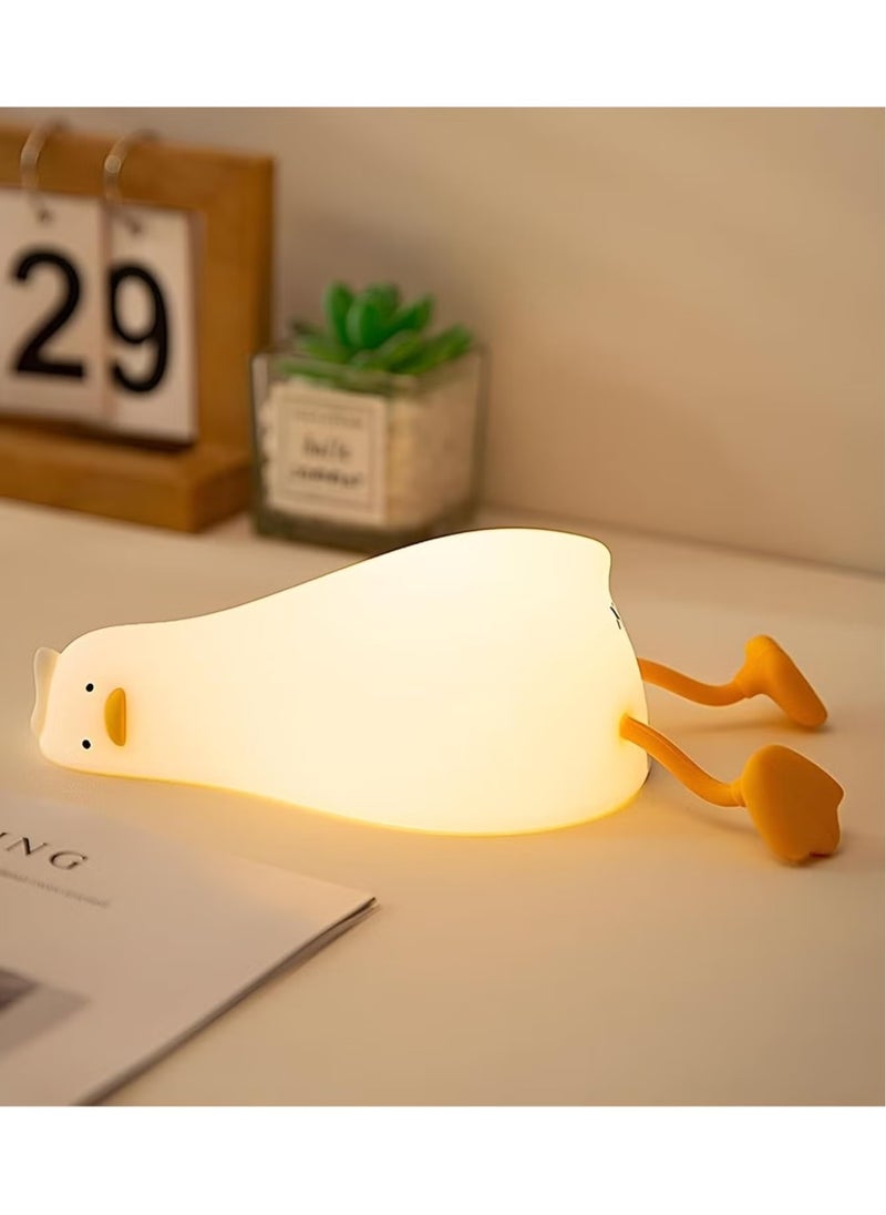 JAJEEK Lying Duck Night Light for Kids | Cute Cartoon LED Silicone Bedside Lamp | Touch Control Dimmable Lazy Duck Squishy Light | USB Rechargeable Soft Nursery Lamp for Baby Girl/Boy, Bedroom Decor & Gifting  - Image 1