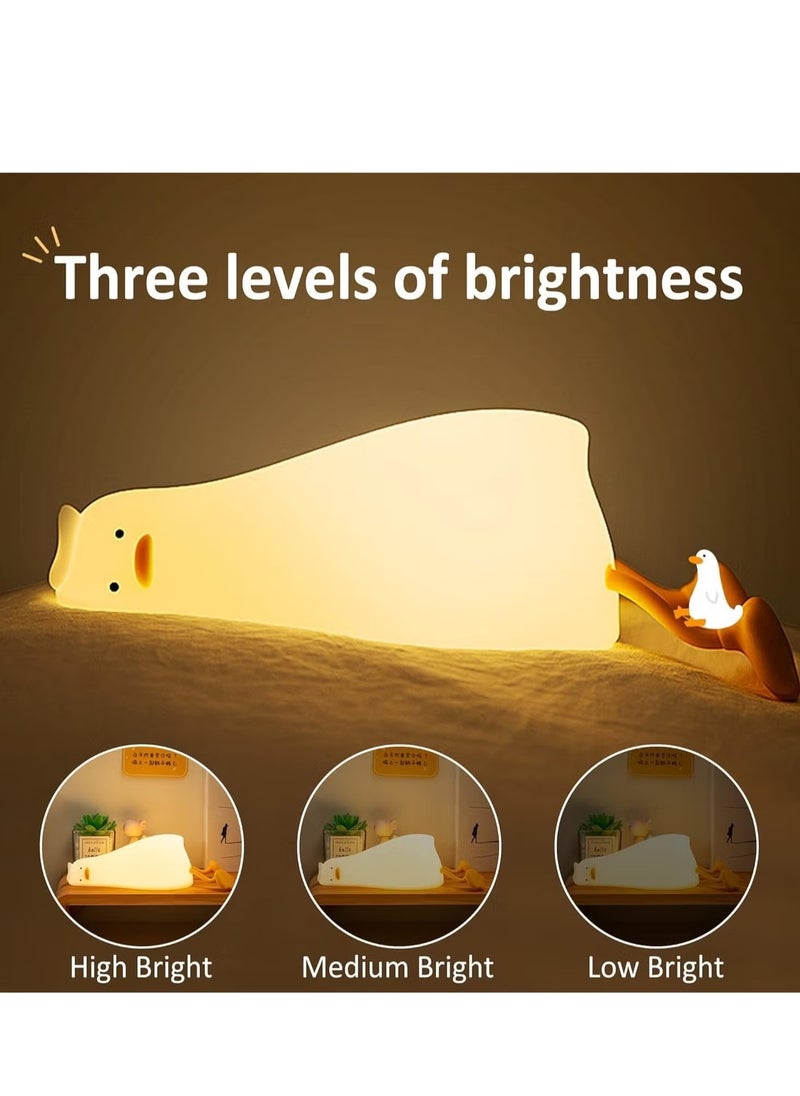 JAJEEK Lying Duck Night Light for Kids | Cute Cartoon LED Silicone Bedside Lamp | Touch Control Dimmable Lazy Duck Squishy Light | USB Rechargeable Soft Nursery Lamp for Baby Girl/Boy, Bedroom Decor & Gifting  - Image 3