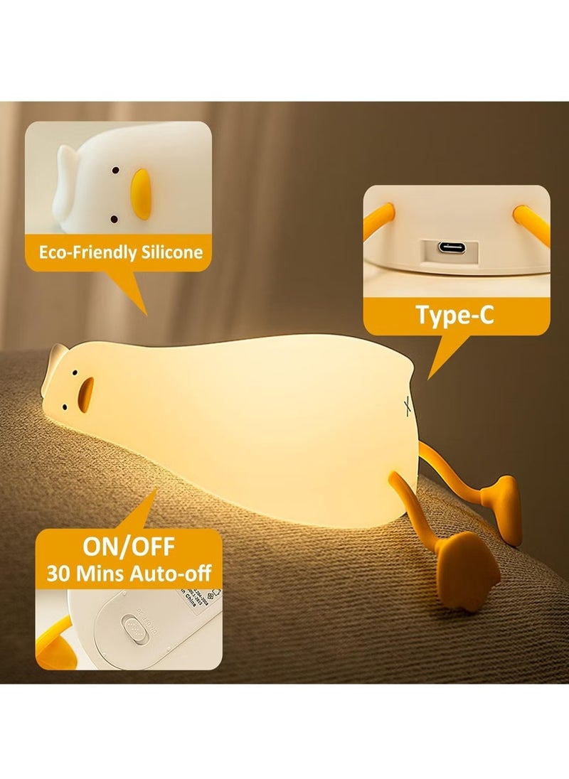 JAJEEK Lying Duck Night Light for Kids | Cute Cartoon LED Silicone Bedside Lamp | Touch Control Dimmable Lazy Duck Squishy Light | USB Rechargeable Soft Nursery Lamp for Baby Girl/Boy, Bedroom Decor & Gifting  - Image 5