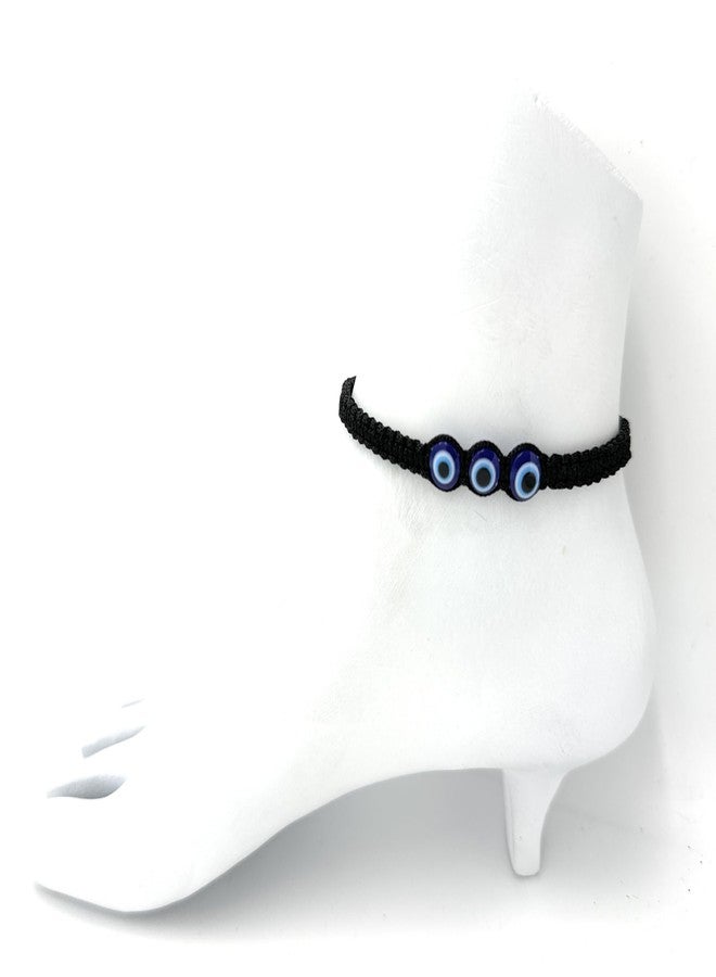 Jyokrish Handmade Adjustable Black thread 3 Evil eye Nazariya Anklet for Girls |Women | Free Size | Nazarbattu |Lucky Protection| Single Leg - Image 1