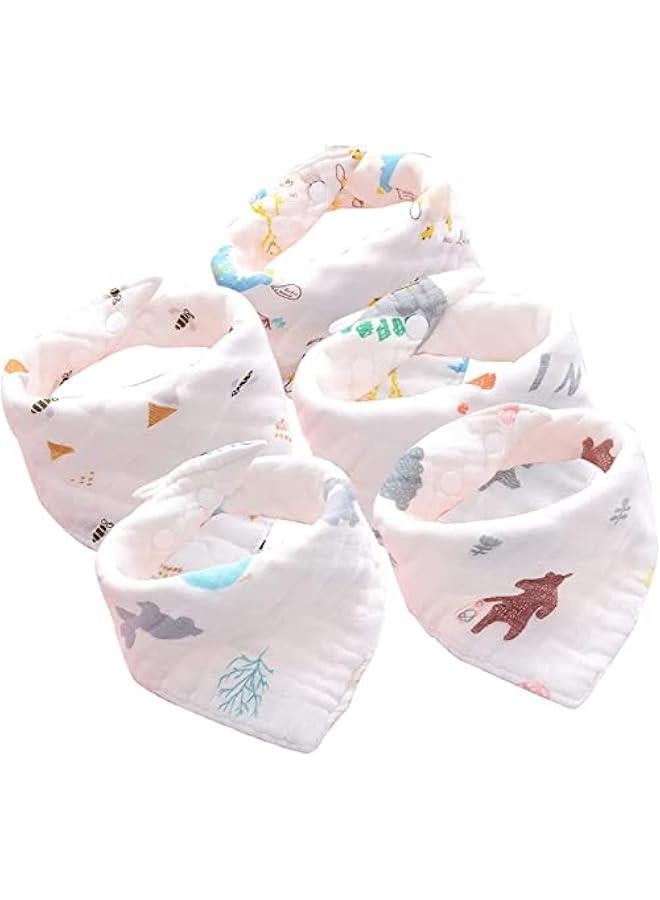 MOXO Baby Bandana Drool Bibs  of 5 Soft and Absorbent Triangle Scarf Burp Cloths for Teething and Drooling Random Style - Image 1