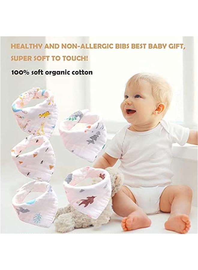 MOXO Baby Bandana Drool Bibs  of 5 Soft and Absorbent Triangle Scarf Burp Cloths for Teething and Drooling Random Style - Image 3