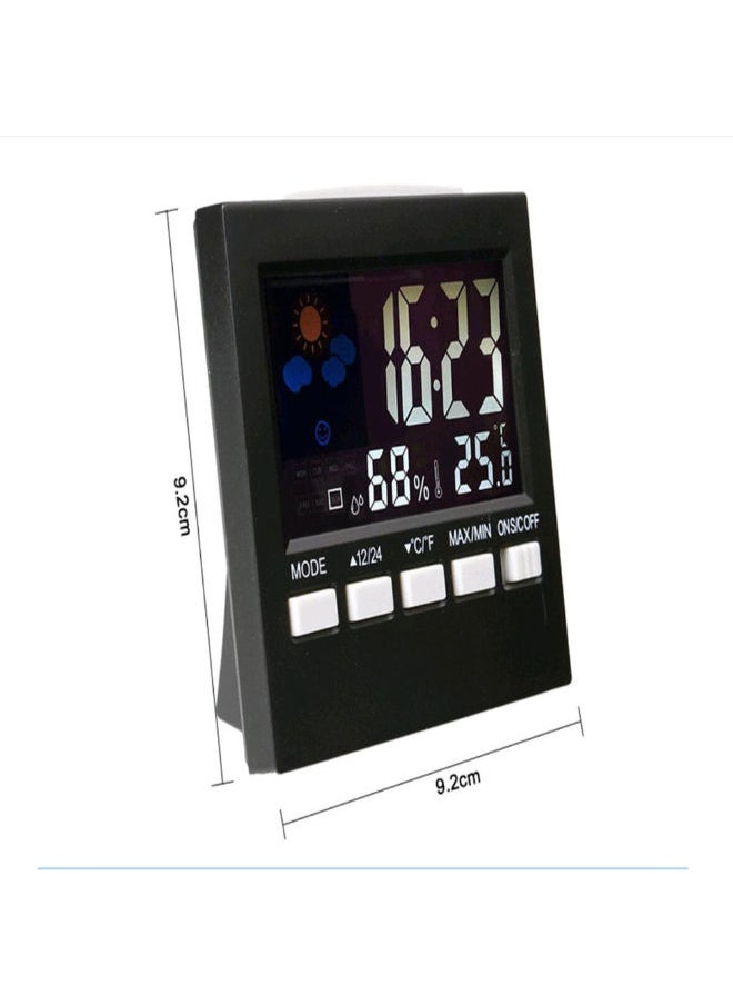 NIBEMINENT - LCD Digital Thermometer Humidity Clock Black 10 x 4.5 10centimeter - Image 1