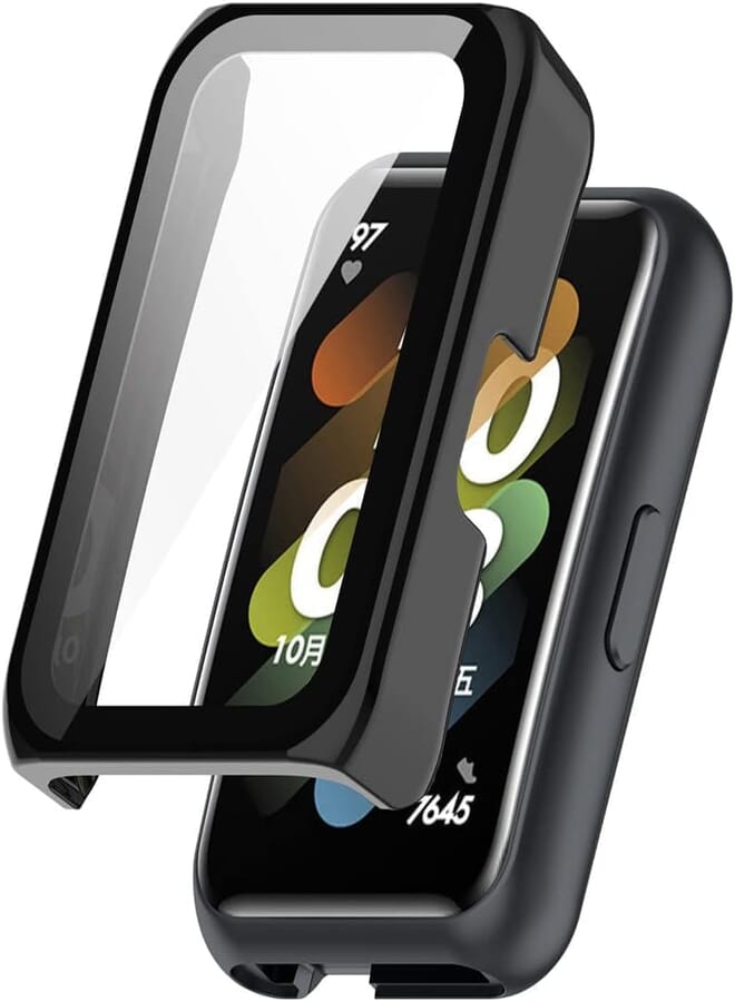Next Store Tempered Glass Case Compatible with Huawei Band 7/6/Fit Mini/Honor Band 7/6 with Glass Screen Protector (Black) Tempered Glass