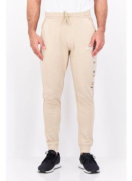Men Regular Fit Brand Logo Joggers Pants, Beige