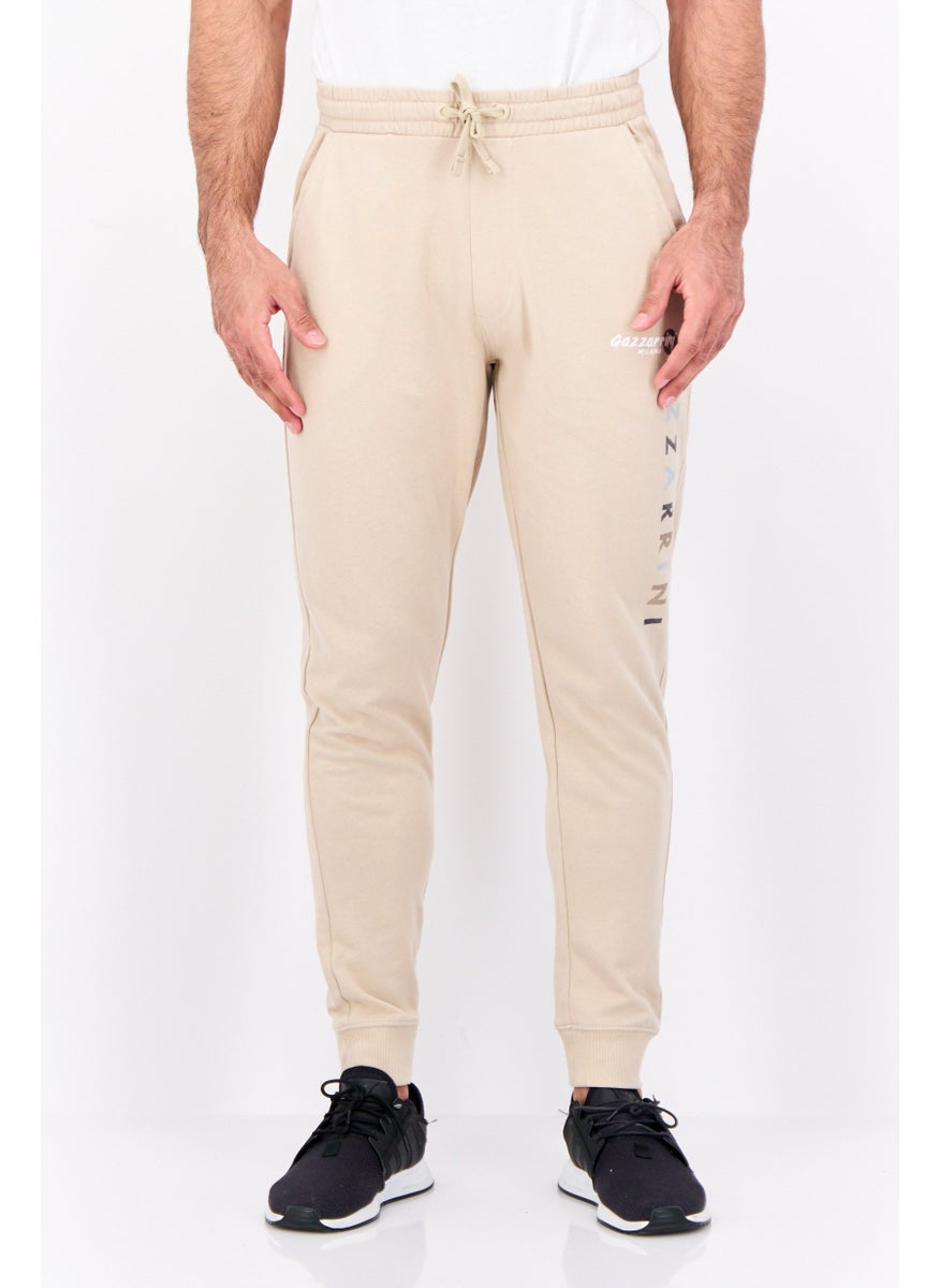 Gazzarrini - Men Regular Fit Brand Logo Joggers Pants, Beige - Image 1