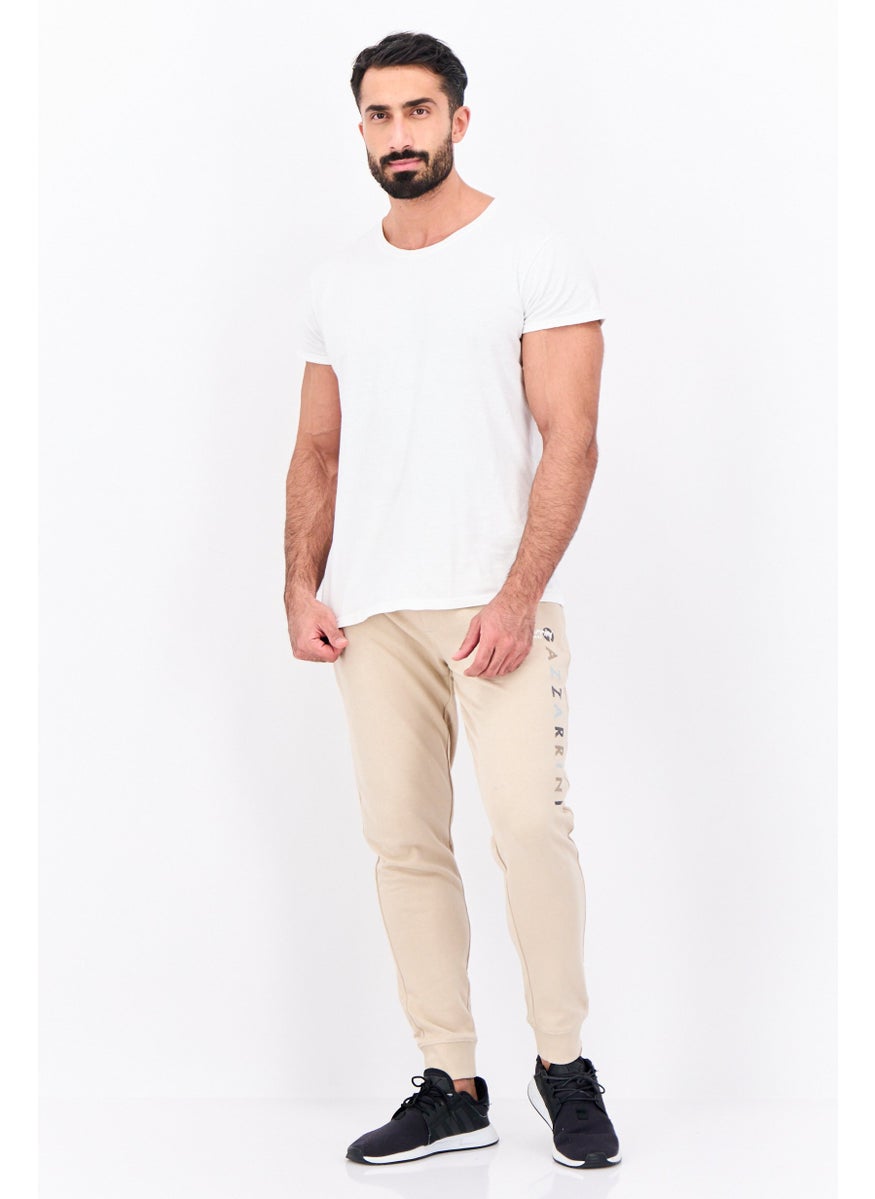 Gazzarrini - Men Regular Fit Brand Logo Joggers Pants, Beige - Image 1