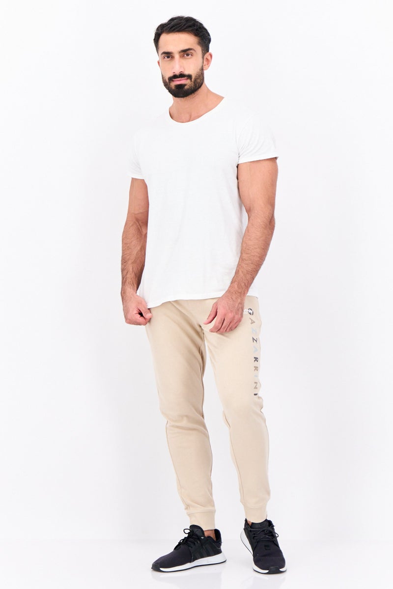 Gazzarrini Men Regular Fit Brand Logo Joggers Pants, Beige - Image 4