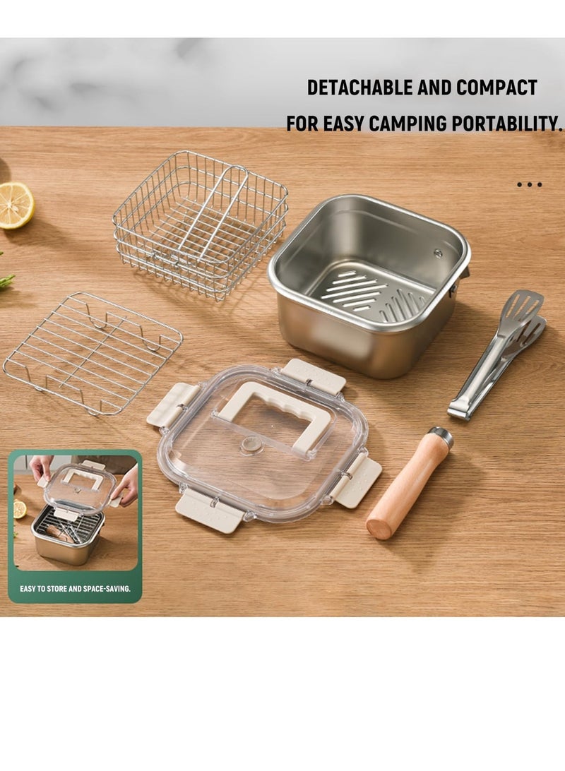 WALALLA Stainless Steel Deep Fryer,Portable Outdoor Cooking Pot with Basket,Lid,Handle,and Oil Filter Screen,Multi-Functional Food Container,Perfect for Frying Chicken,French Fries,or Noodles,2.5L - Image 2