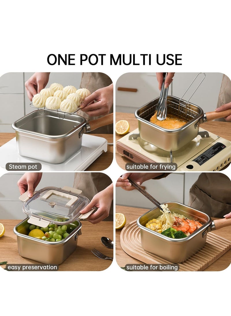 WALALLA Stainless Steel Deep Fryer,Portable Outdoor Cooking Pot with Basket,Lid,Handle,and Oil Filter Screen,Multi-Functional Food Container,Perfect for Frying Chicken,French Fries,or Noodles,2.5L - Image 3