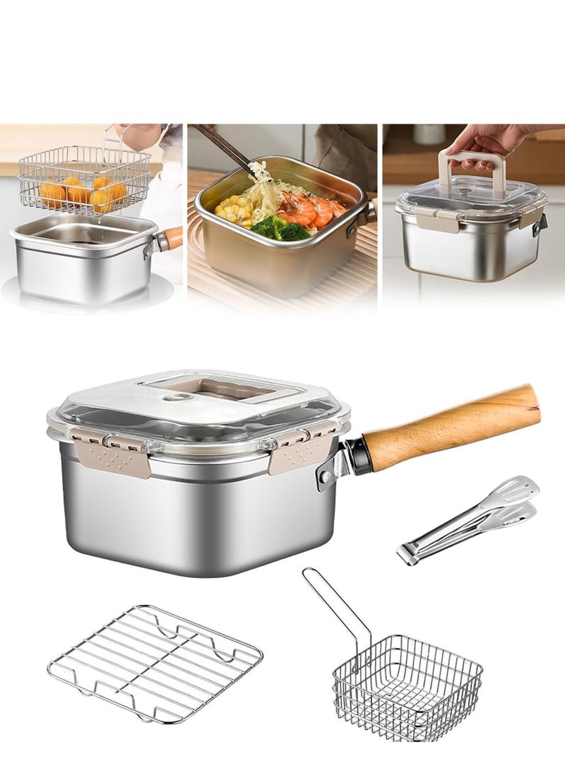 WALALLA Stainless Steel Deep Fryer,Portable Outdoor Cooking Pot with Basket,Lid,Handle,and Oil Filter Screen,Multi-Functional Food Container,Perfect for Frying Chicken,French Fries,or Noodles,2.5L - Image 1