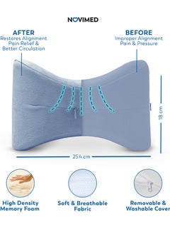 NOVIMED Orthopedic Knee Pillow for Side Sleepers, Ergonomic Memory Foam Cushion for Knee Support & Better Sleep, Ideal Comfort for Women and Men - Grey  - Image 2