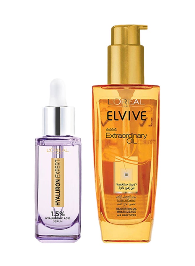 L'OREAL PARIS L’Oréal Paris Hyaluronic Acid Replumping Face Serum 30ml + Elvive Extraordinary Oil Glass Serum 100ml - Image 1