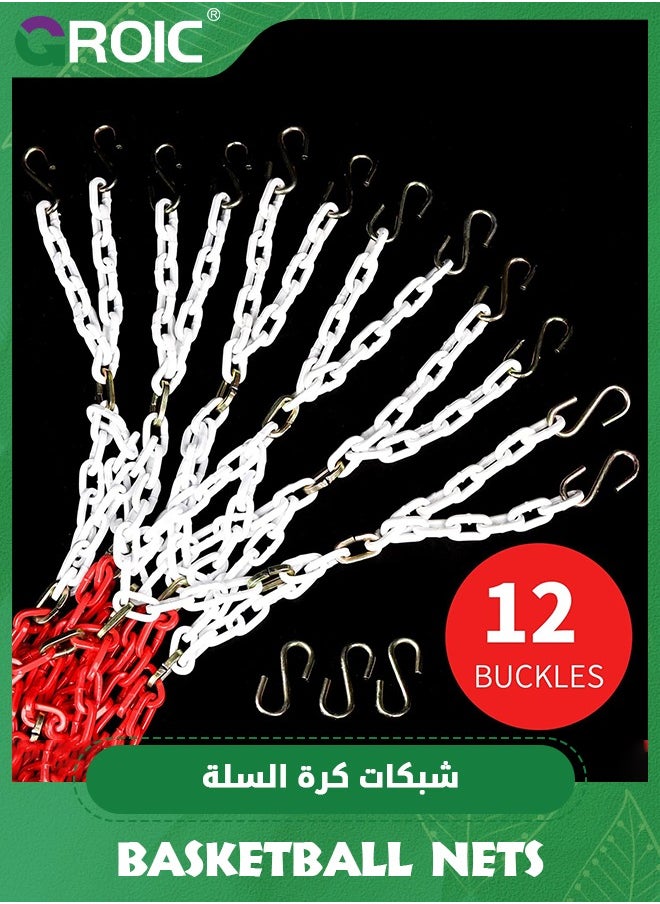 GROIC - Basketball Net Replacement, 12-Ring Heavy Duty Basketball Hoop Quick Installation Basketball Hoop Net, Standard Braided Chain Basketball Net, Fit Most Standard Hoops for Outdoor Use Anti-Rust - Image 1