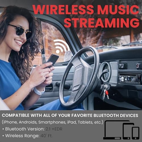 Pyle Boat Bluetooth Marine Stereo Receiver - Marine Head Unit Din Single Stereo Speaker Receiver - Wireless Music Streaming, Hands-Free Calling, CD Player/MP3/USB/AUX/ AM FM Radio -PLCD43BTM (Black) - Image 5