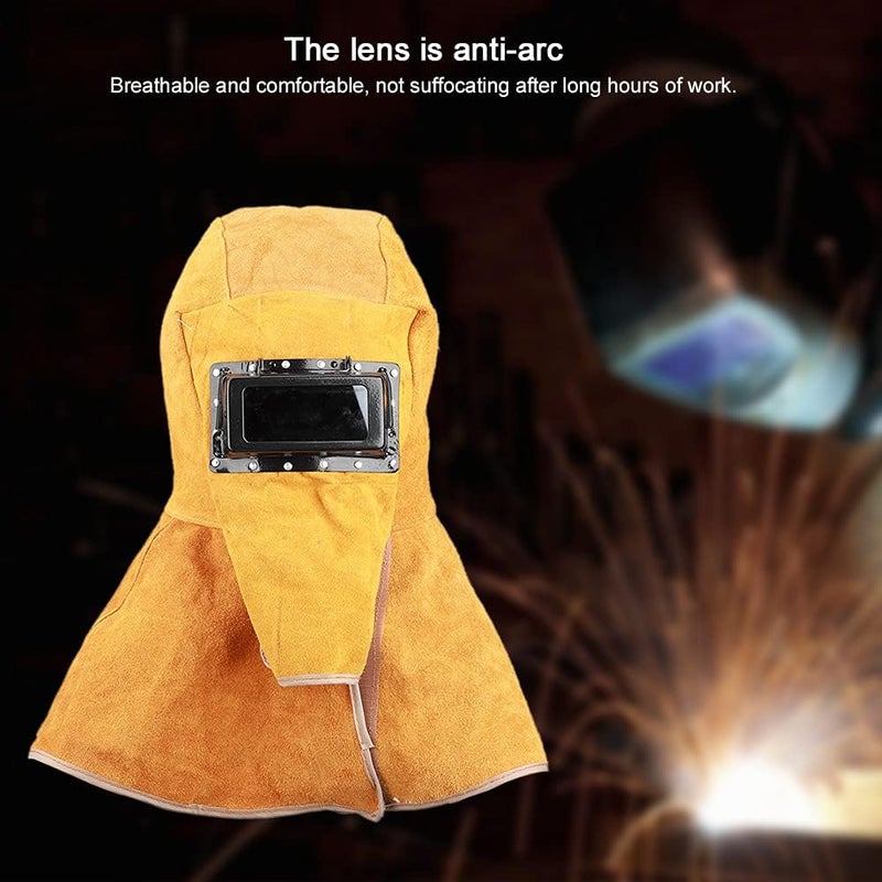 klarako Neck Protective Guard Cowhide Welding Helmet, Multipurpose Shawl Solar Auto Darkening Flame Resistant Anti-Spatter Heat Insulation Face - Image 2