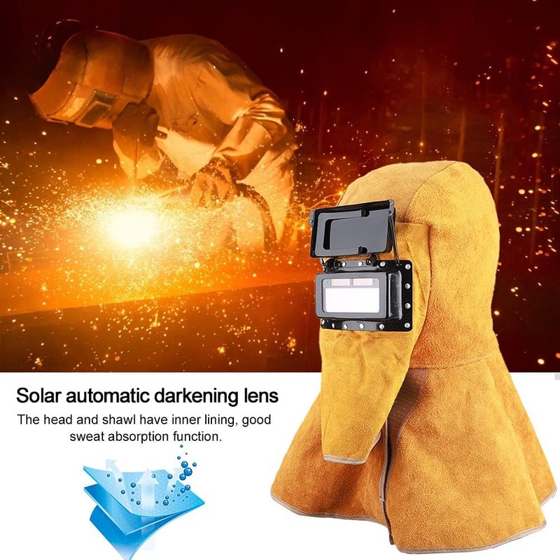 klarako Neck Protective Guard Cowhide Welding Helmet, Multipurpose Shawl Solar Auto Darkening Flame Resistant Anti-Spatter Heat Insulation Face - Image 3