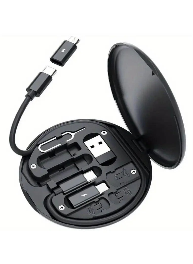 Generic - USB Cable Conversion Storage Box USB Charging Adapter Cable Kit Conversion Set USB A & Type C to Male Micro/Type C/Lightning, Data Transfer, Card Storage, Tray Eject Pin, Phone Holder Black - Image 1