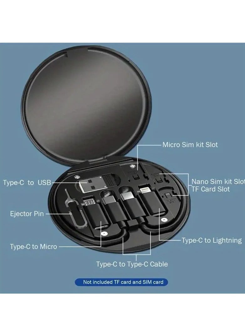Generic - USB Cable Conversion Storage Box USB Charging Adapter Cable Kit Conversion Set USB A & Type C to Male Micro/Type C/Lightning, Data Transfer, Card Storage, Tray Eject Pin, Phone Holder Black - Image 1