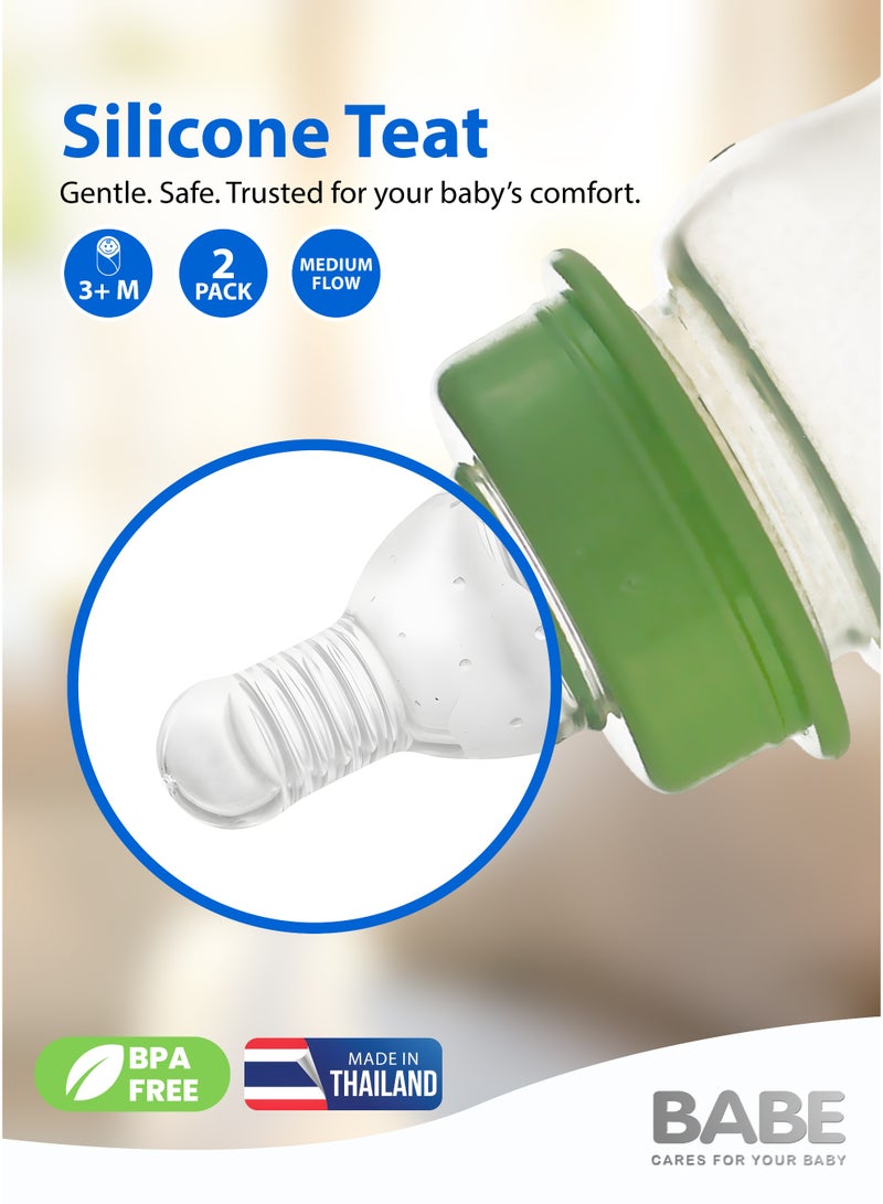 بابي BABE - حلمات رضاعة سيليكون مضادة للمغص، تدفق متوسط، للأطفال من عمر 3 أشهر فما فوق، خالية من مادة BPA، عبوة من قطعتين، صنع في تايلاند - Image 2