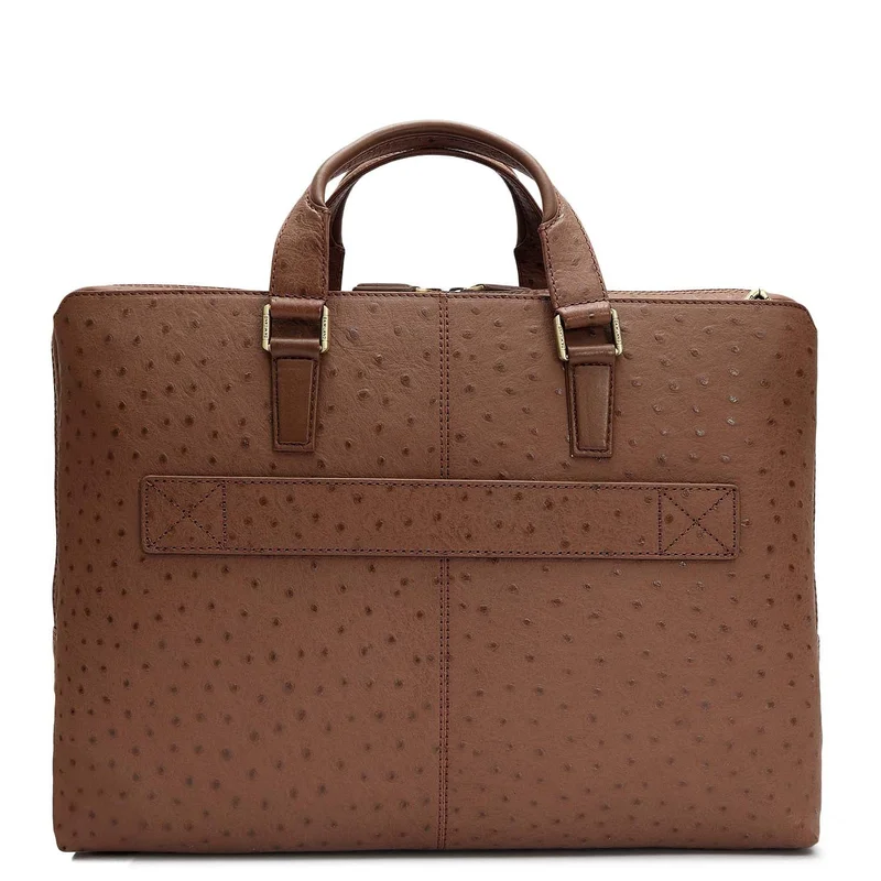 Da Milano Mocha Ostrich Leather Laptop Bag - Mocha  | Best Price UAE