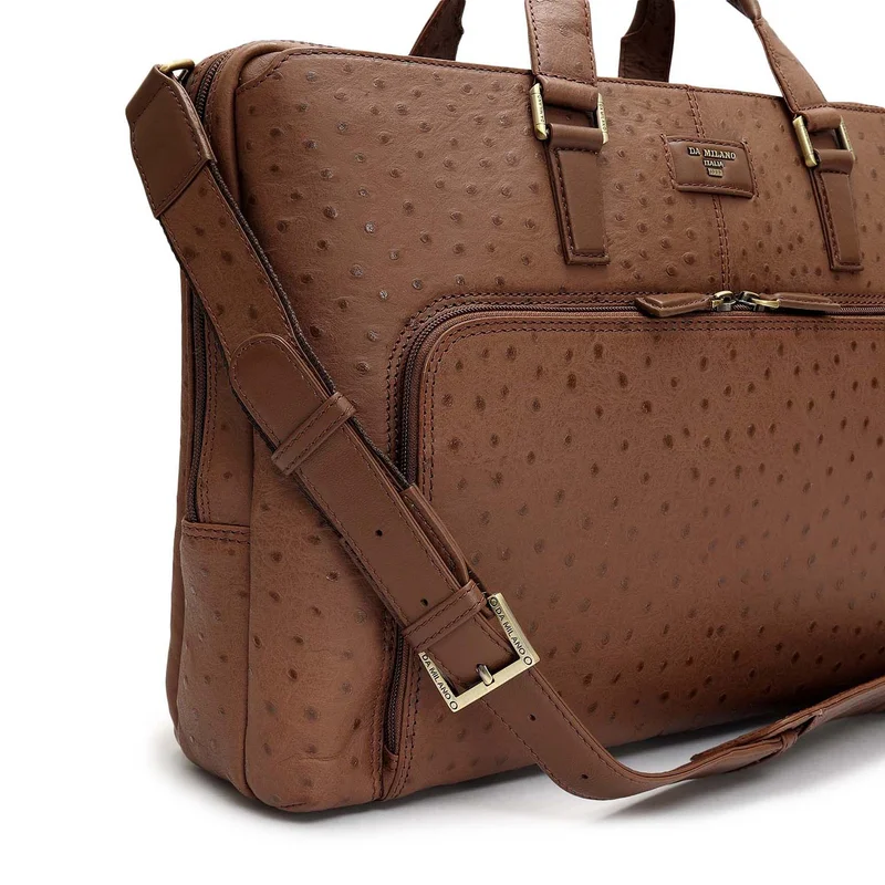 Da Milano Mocha Ostrich Leather Laptop Bag - Mocha  | Best Price UAE