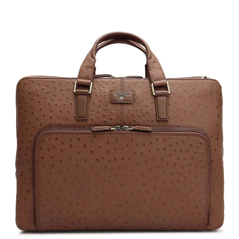 Da Milano Mocha Ostrich Leather Laptop Bag - Mocha  | Best Price UAE