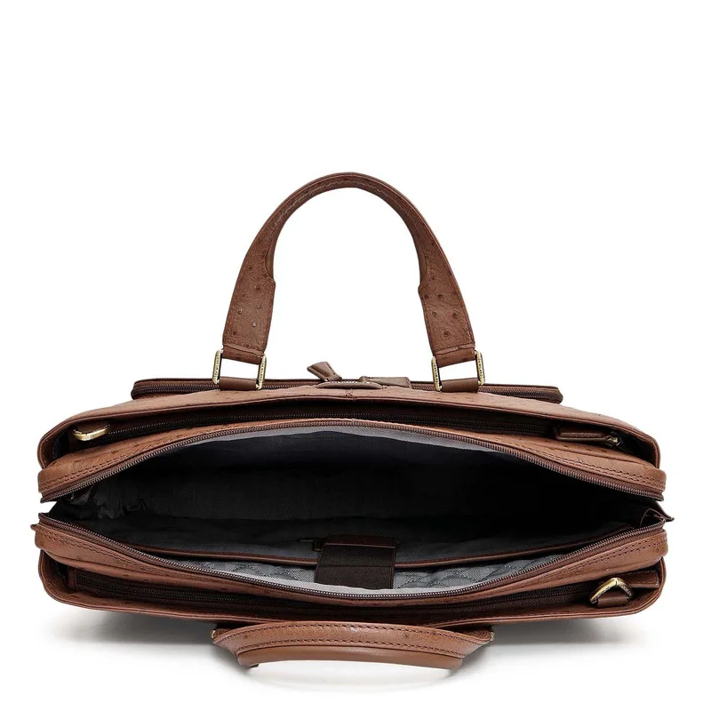 Da Milano Mocha Ostrich Leather Laptop Bag - Mocha  | Best Price UAE