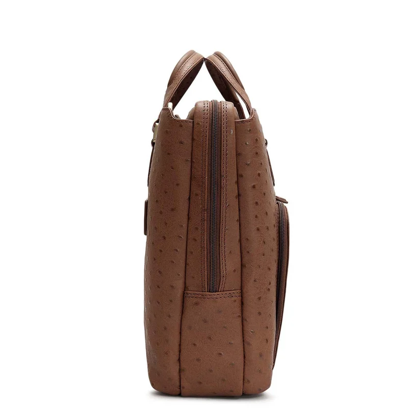 Da Milano Mocha Ostrich Leather Laptop Bag - Mocha  | Best Price UAE