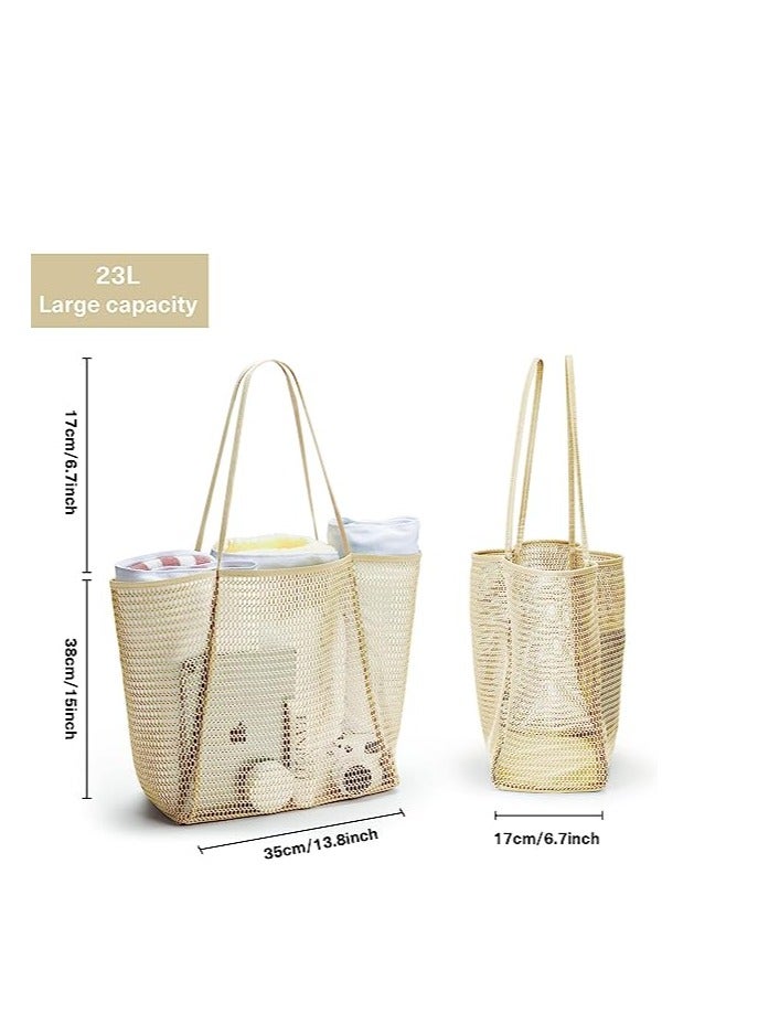 KASTWAVE Mesh Beach Bag for Women, Large Tote Bag Lightweight Foldable Beach Tote with Zipper Pocket for Women Vacation Beach Pool Trip - Image 4