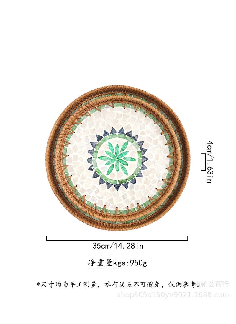 Handmade Rattan Color Shell Tray Fruit Plate Household Creative Living Room Coffee Table Storage Frame Fruit Plate Bread Dispensary Plate Bohemian Shell Plate Size Two-piece Set