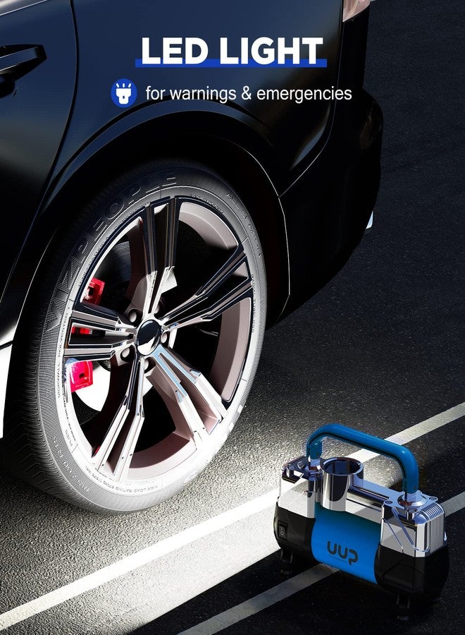 UUP Tire Inflator Air Compressor, 150PSI 12V DC Double Cylinders Heavy Duty Portable Air Pump w/Emergency LED Light for Truck, SUV, Car, RV - Image 4