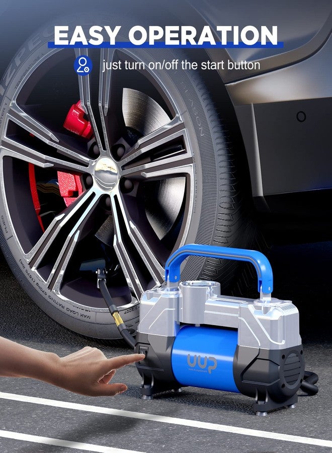 UUP Tire Inflator Air Compressor, 150PSI 12V DC Double Cylinders Heavy Duty Portable Air Pump w/Emergency LED Light for Truck, SUV, Car, RV - Image 5