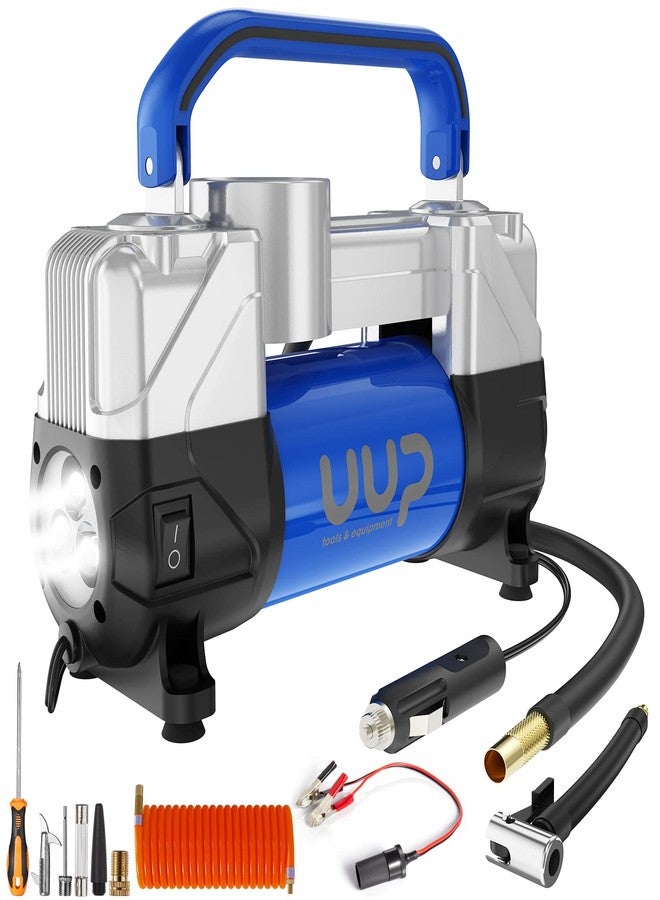 UUP Tire Inflator Air Compressor, 150PSI 12V DC Double Cylinders Heavy Duty Portable Air Pump w/Emergency LED Light for Truck, SUV, Car, RV - Image 1