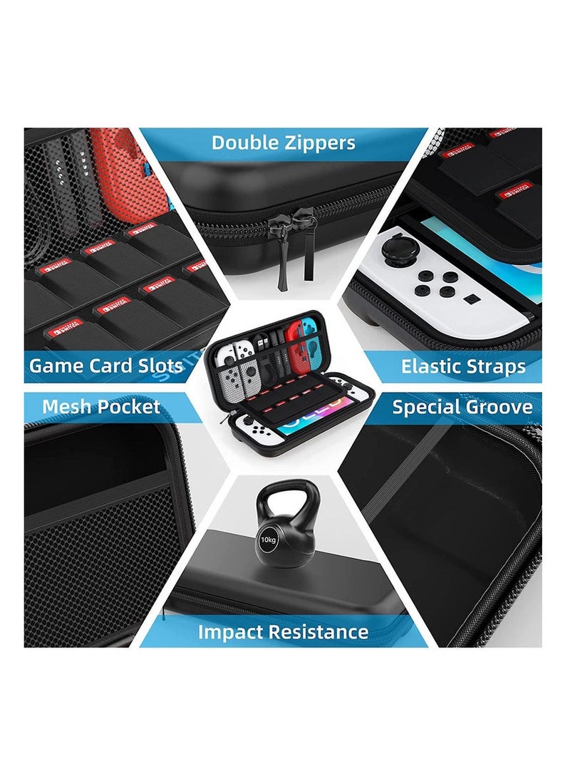 TFIXOL - 14 in 1 Carry Case for Nintendo Switch Sports, Switch Console Accessories, Portable Travel Carry Case Include Screen Protector & TPU Clear Soft Case & Data Cable & Adjustable Stand, Black - Image 1