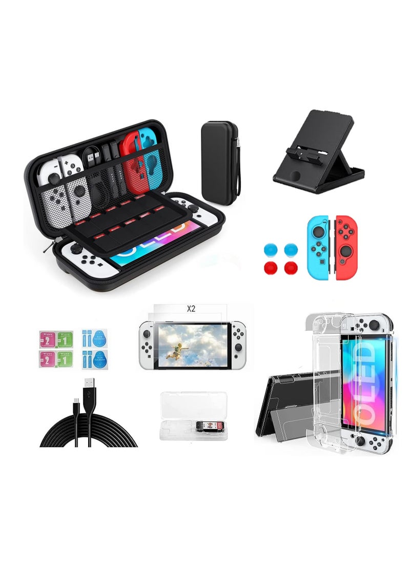 TFIXOL 14 in 1 Carry Case for Nintendo Switch Sports, Switch Console Accessories, Portable Travel Carry Case Include Screen Protector & TPU Clear Soft Case & Data Cable & Adjustable Stand, Black  - Image 1