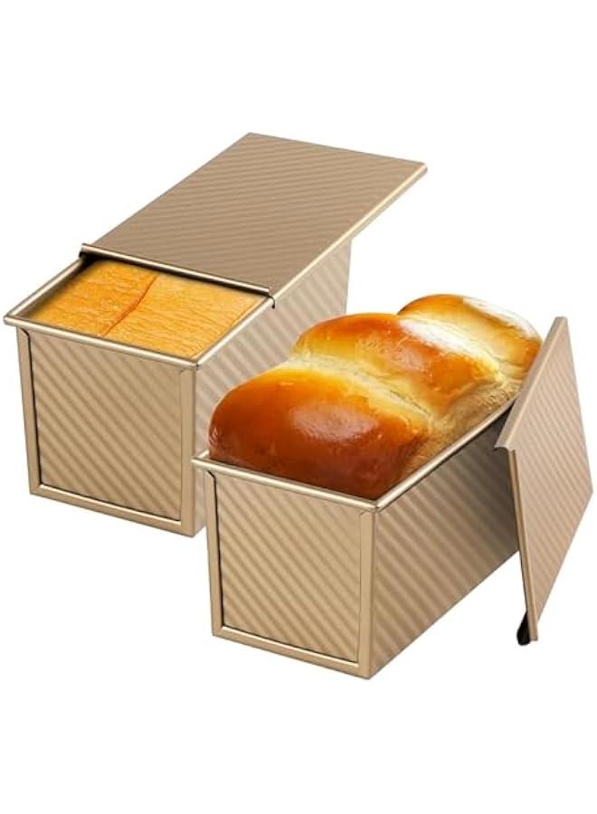 هوكور اي بين صينية رغيف مع غطاء، قطعتان من صواني الخبز السوداء غير اللاصقة للخبز المنزلي 1 باوند، صندوق خبز من الستيل الكربوني مع غطاء لاواني الخبز والخبز المحمص والخبز في الفرن (ذهبي)، صلب كربون - Image 1